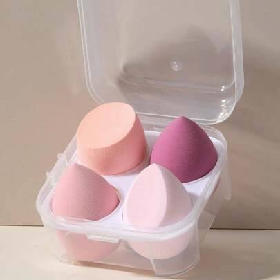Makeup storage box Shein 4pcs Makeup Sponge Set With Storage Box