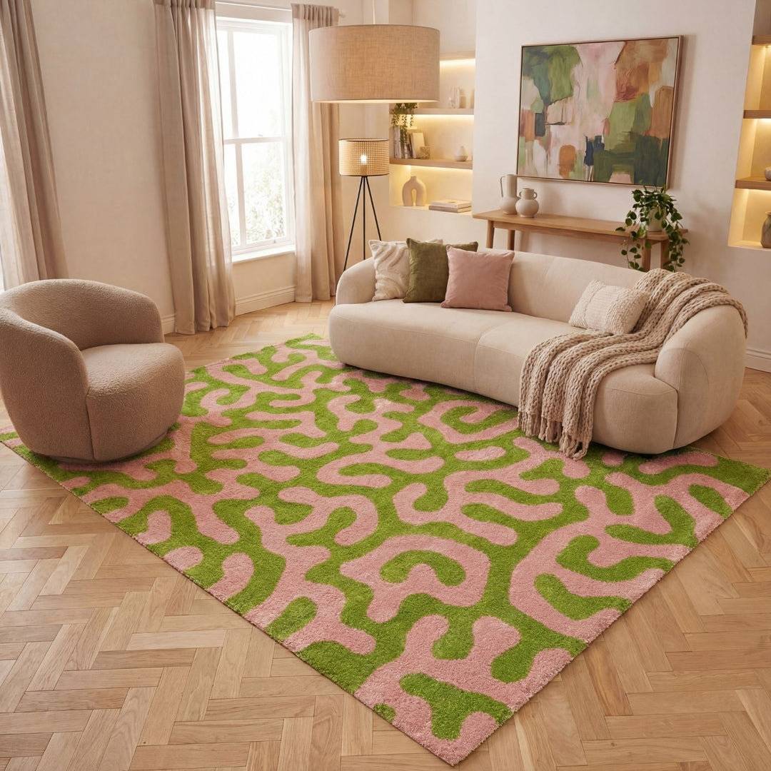 THE RUGS Joli Abstract Doodle Area Rug Soft Dense Pile Pink