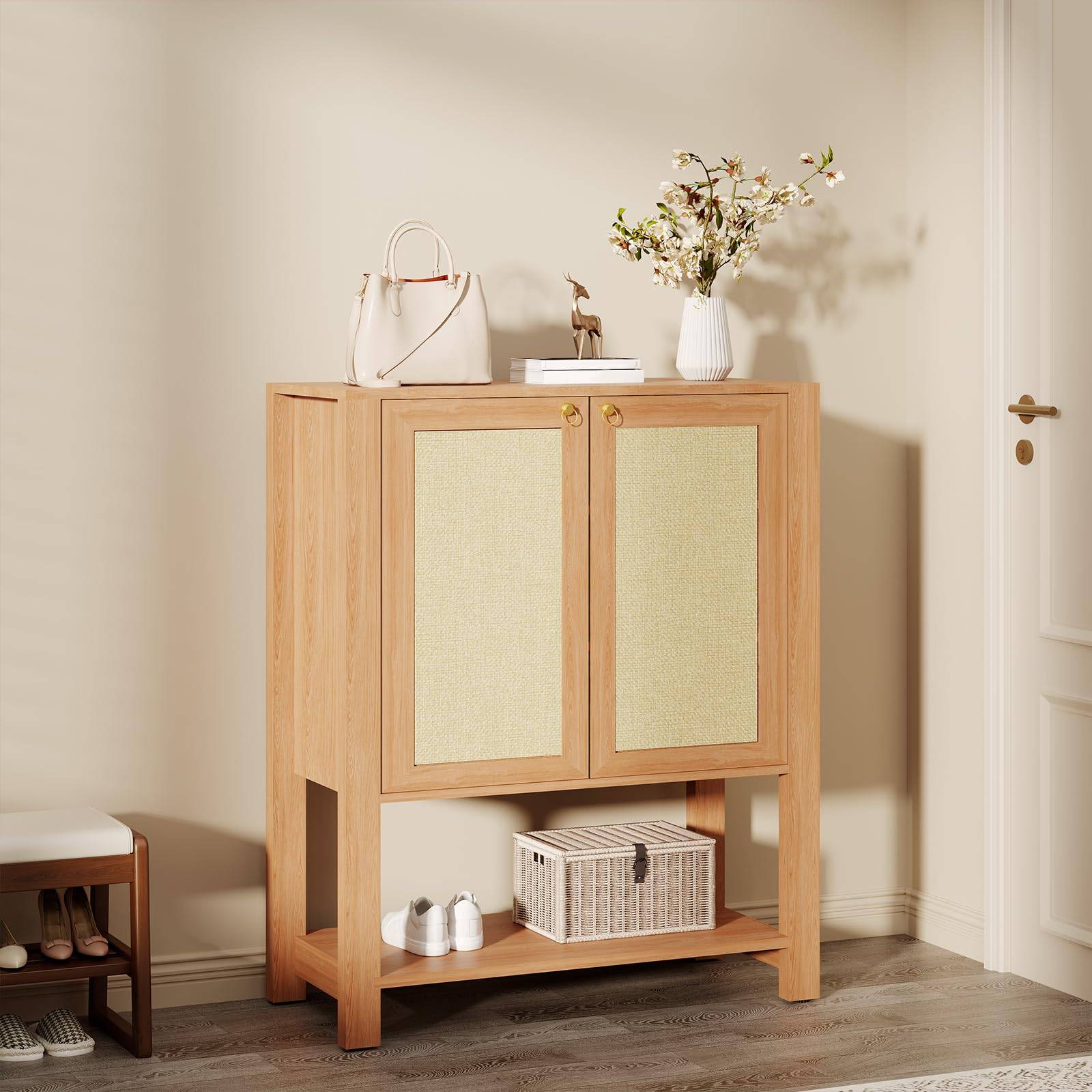 Narrow shoe cabinet Garvee Farmhouse Rattan Cabinet 5-Tier Narrow Shoe Rack