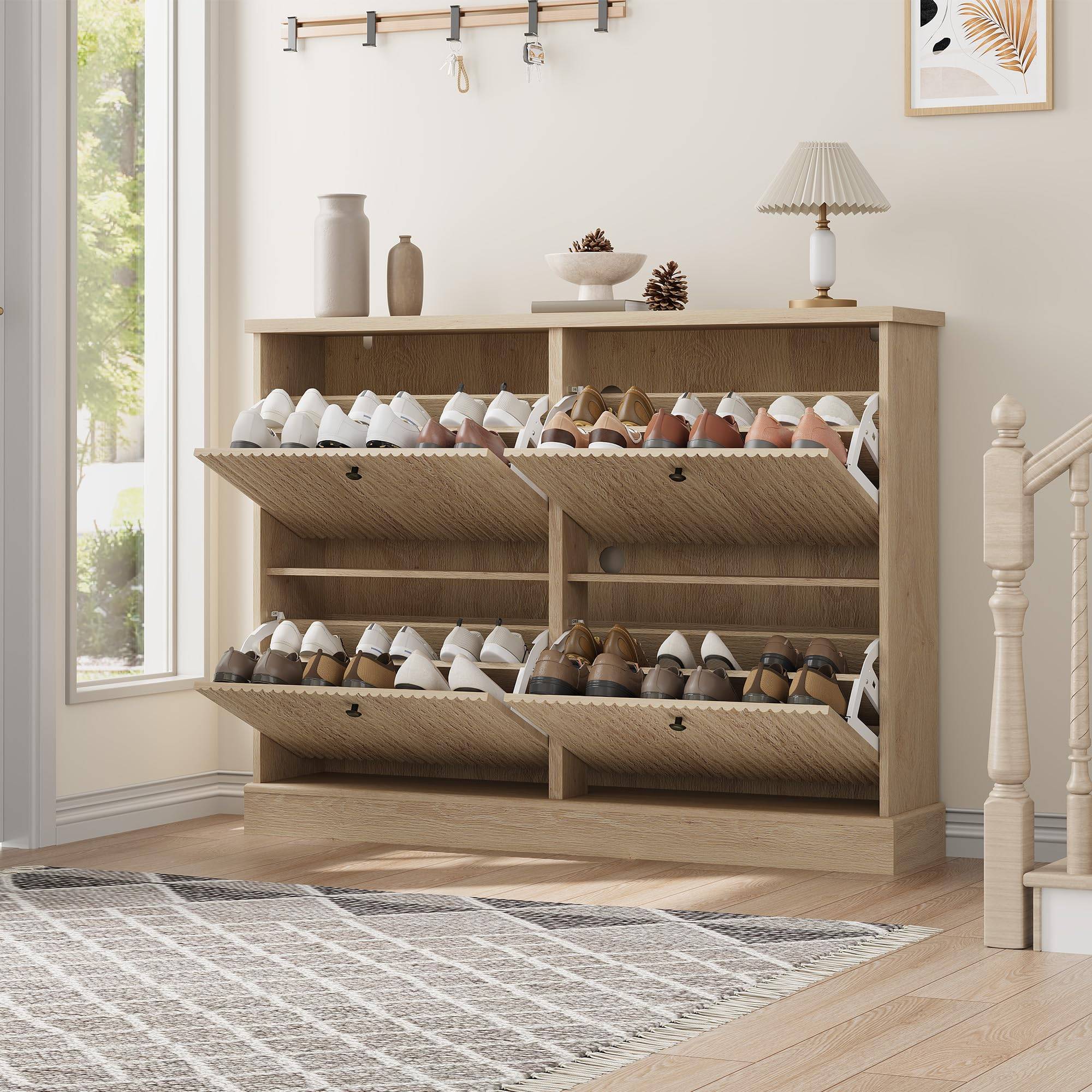 Narrow shoe cabinet IDEALHOUSE Large Fluted Narrow Cabinet Shoe Rack