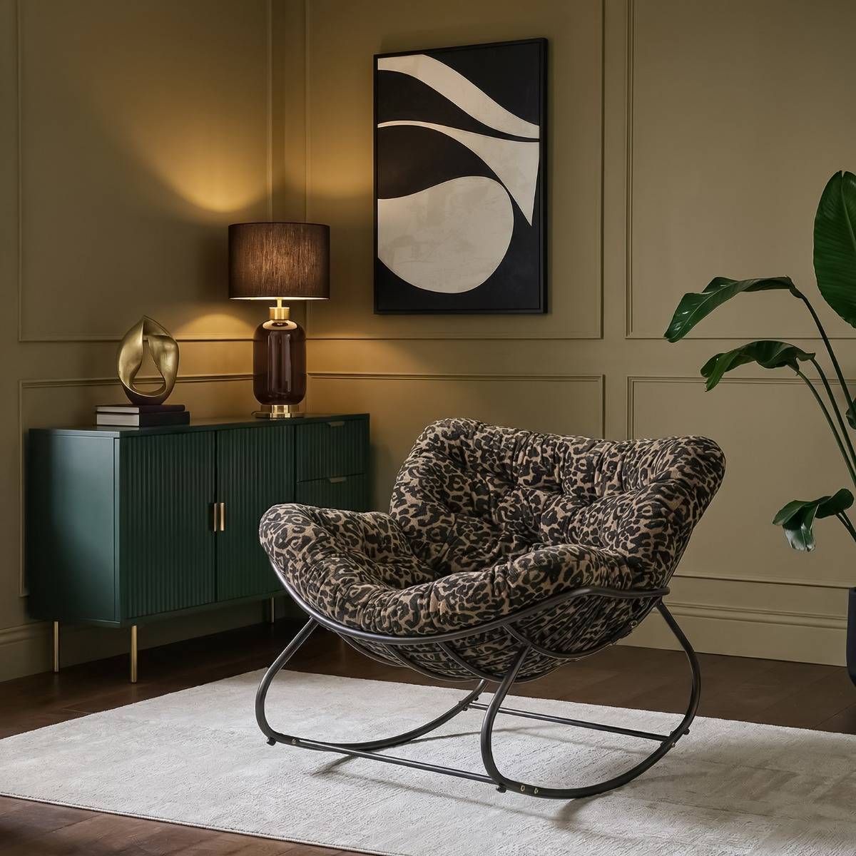 OHS Leopard Print Natural Rocking Chair