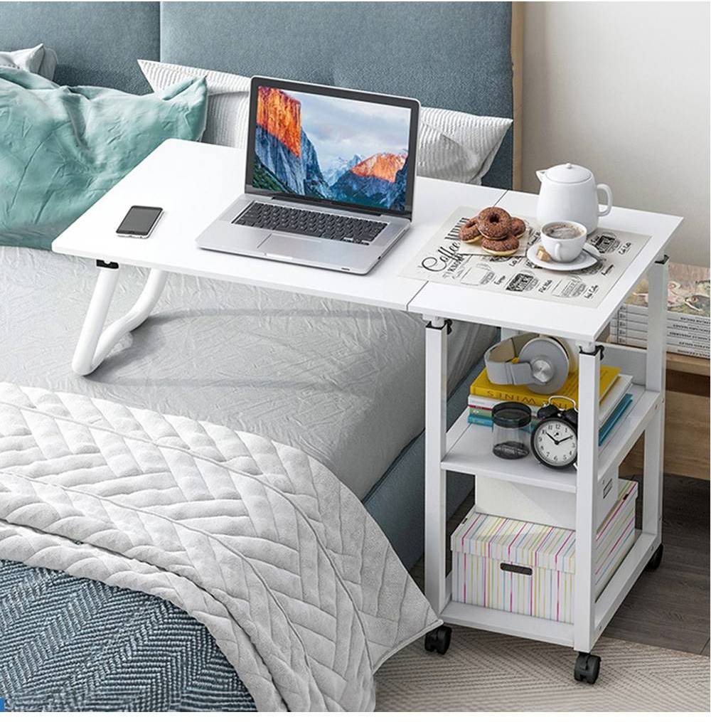 Living and Home Foldable Adjustable Overbed With Lockable Casters Table