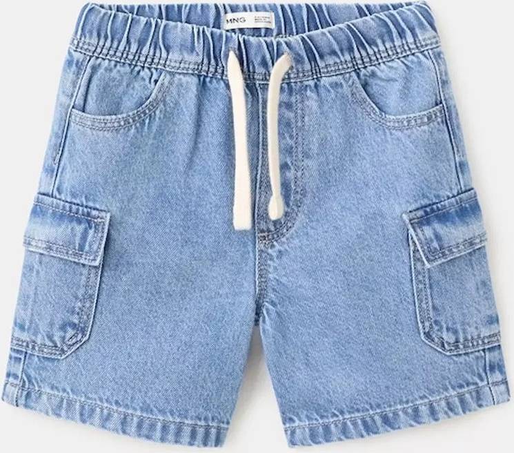 Mango Denim Bermuda Shorts With Drawstring - Blue
