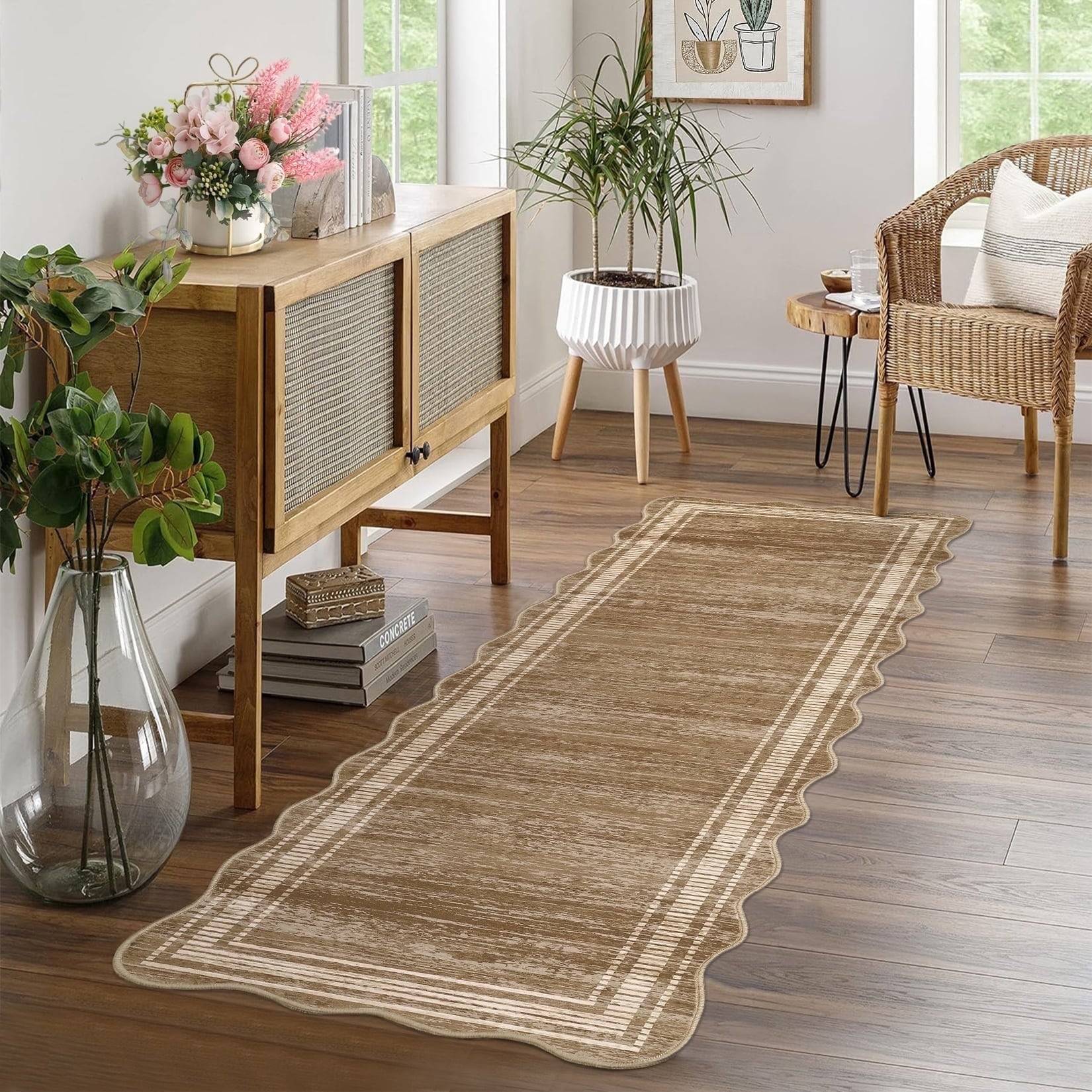 Gaomon 2x6 Modern Abstract Scalloped Runner Rug Brown