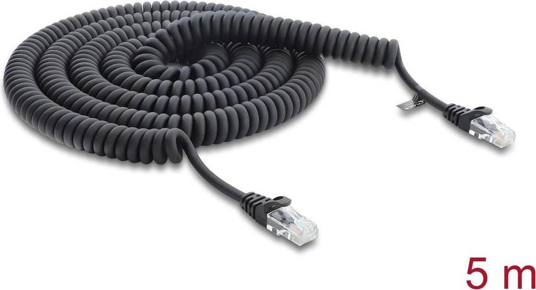 DeLock RJ45 Spiralkabel Han Cat.5e 5 m Sort