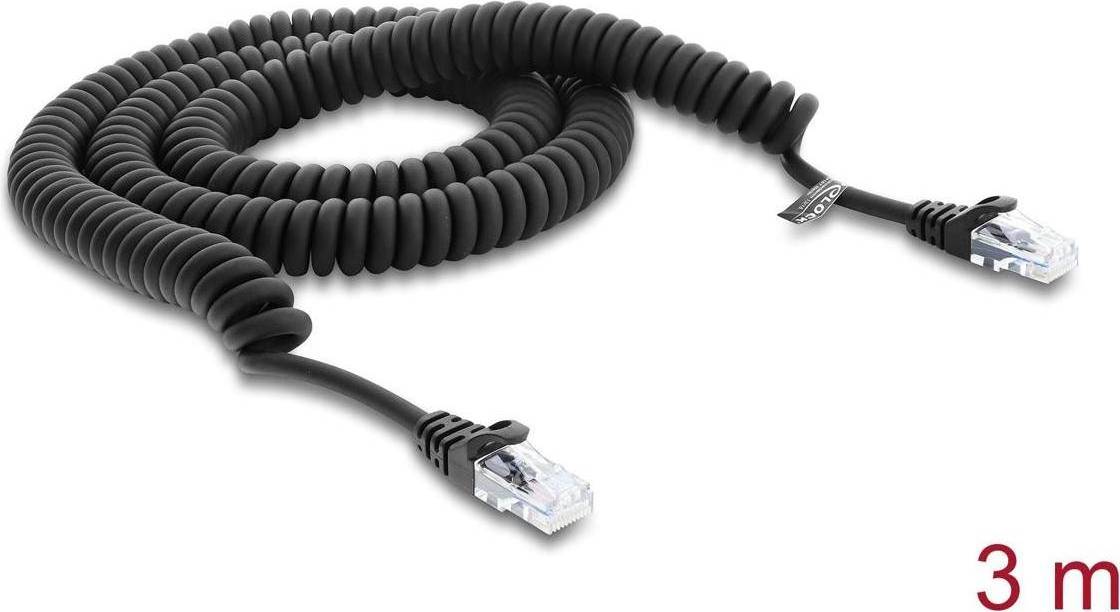 DeLock RJ50 Spiral Patchkabel 3 m Sort
