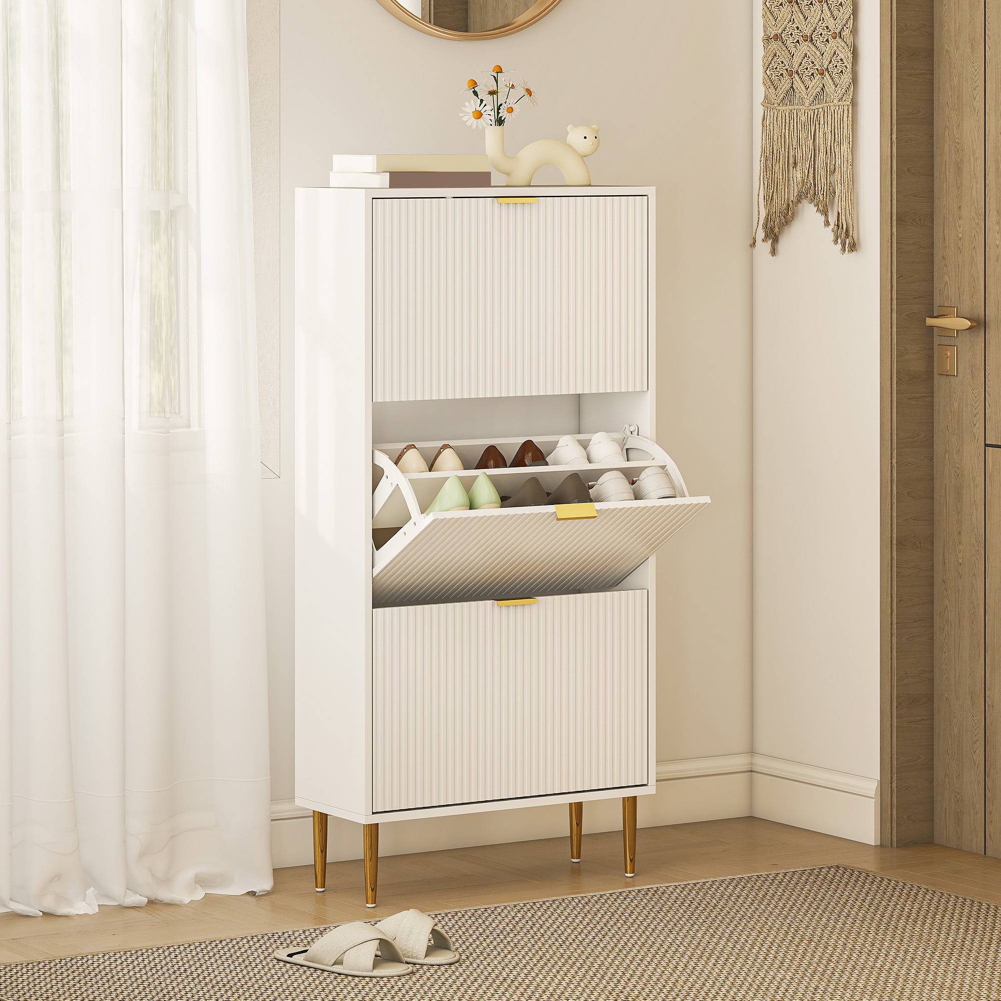 Homcom Narrow Organizer 3 Folding Drawers Shoe Rack