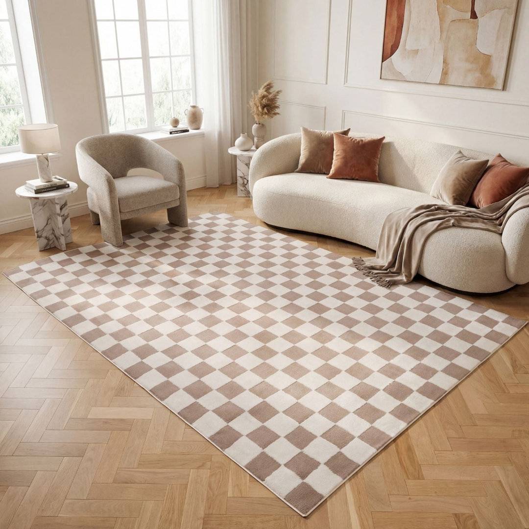 THE RUGS Loft Modern Checkerboard Area Rug Runner White