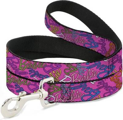 Barbie Dog Leash Script Signature Scattered Pink Multi Color Wide