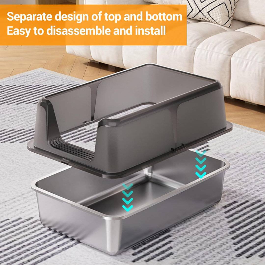 Archie & Oscar Extra Large High Sided Stainless Steel Cat Litter Box