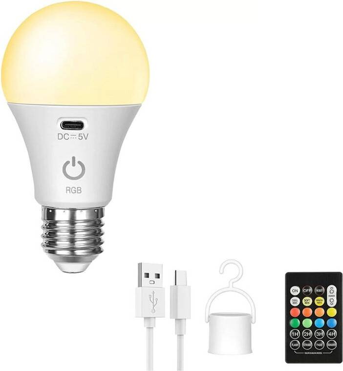 Torribaly RGB USB LED Bulb Rechargeable E27