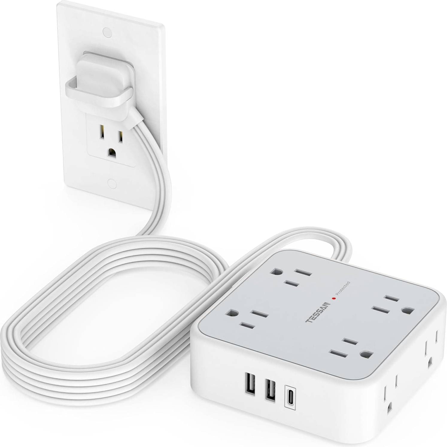 Surge Protector Power Strip 10 ft Flat Plug