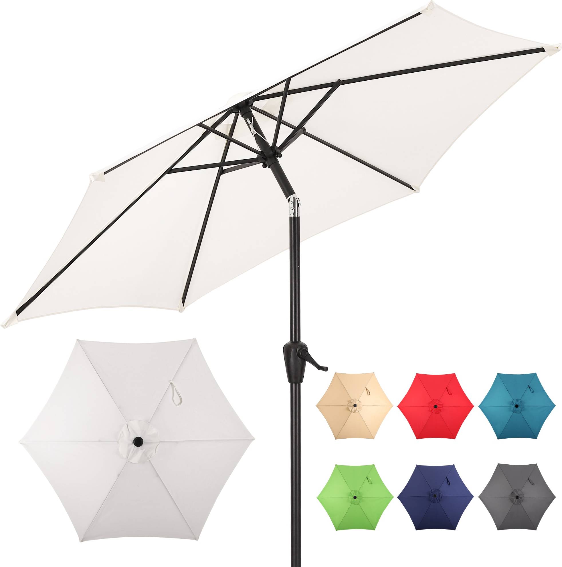 Sun parasol Sun-Ray 7.5 Steel 6 Rib Solid Color Creamy Beige