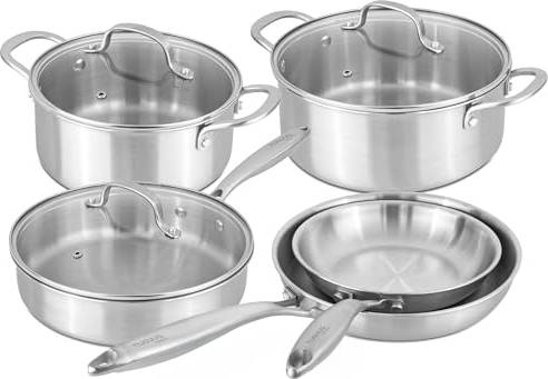 nuovva Stainless Steel Pots and Pans 8pcs Cookware Set