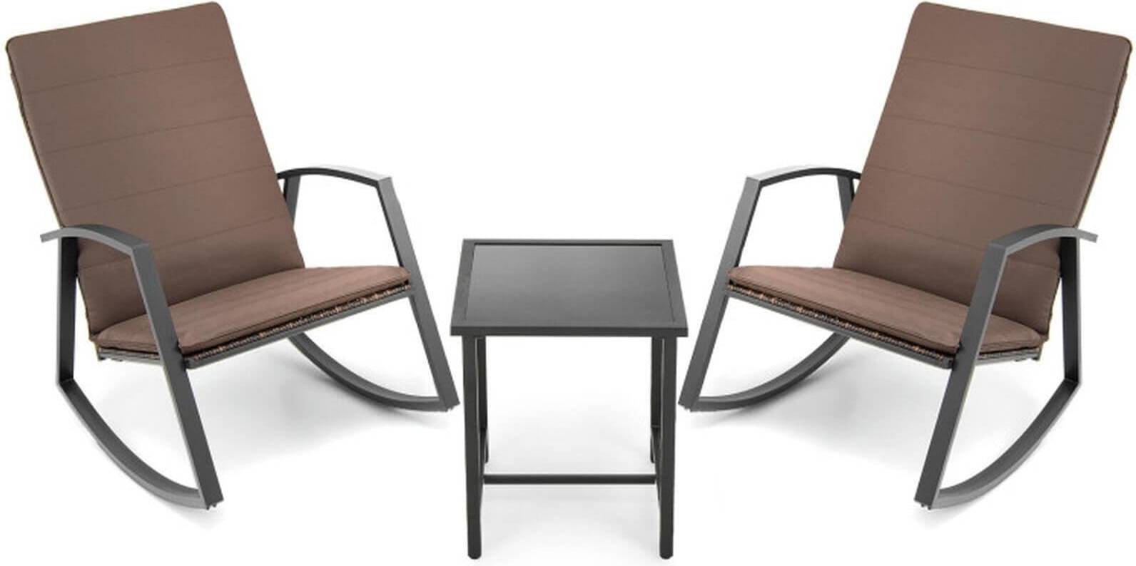 3 pc patio sets Sugift 3-Pc Patio Rattan Rocking Furniture Outdoor Lounge Set