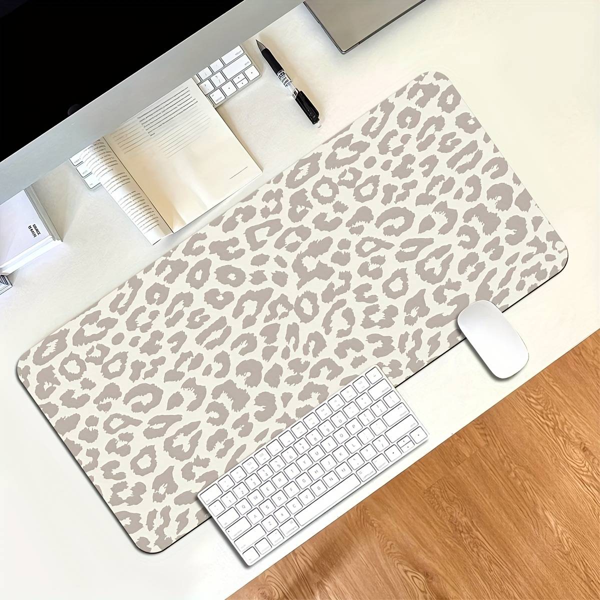 Keyboard and mouse Temu Large Beige Brown Leopard Print Computer Keyboard Mouse Pad