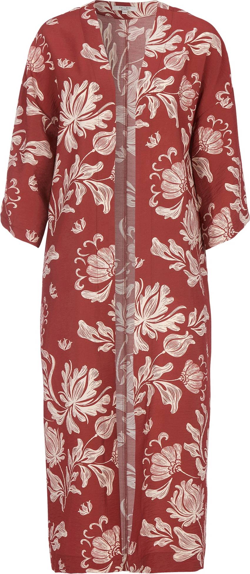 Kimono Cellbes Open Caftan With Pockets - Rust Patterned