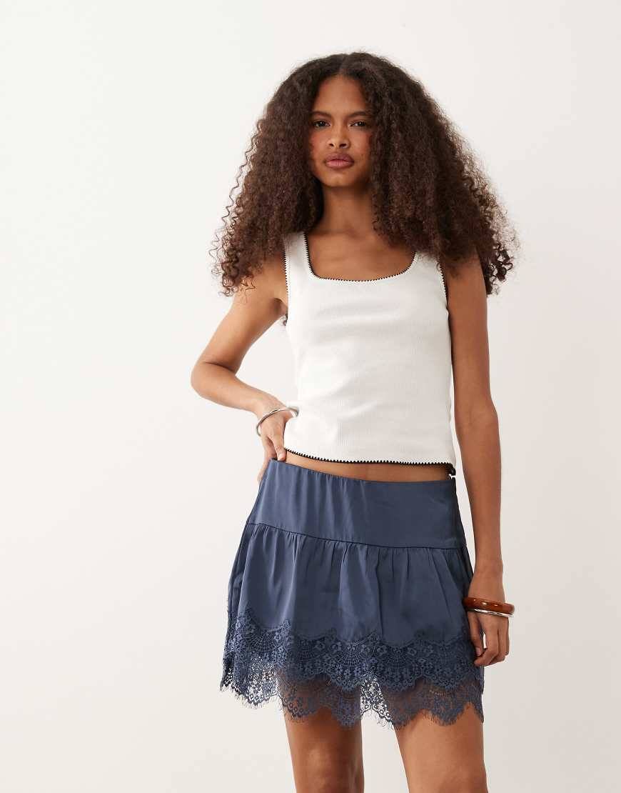 Abercrombie & Fitch Boho Ruffle Rara Skirt Built Shorts Navy