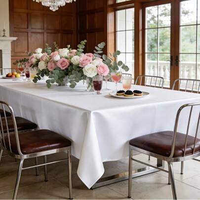 Shein Polyester Rectangular Satin Tablecloth White