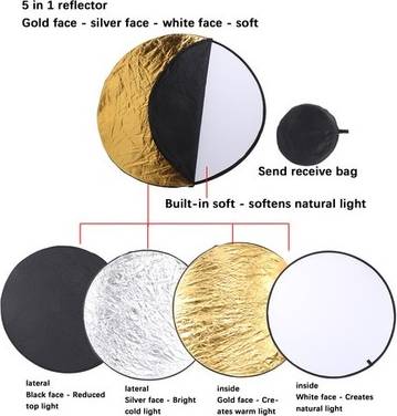 110cm 5 In 1 Handhold Collapsible Round Disc Light Reflector