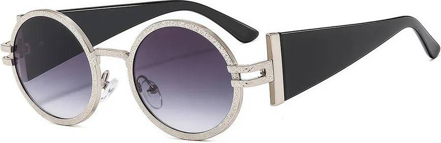 Simple Style Solid Color Pc Oval Frame Sunglasses - Silver Frame Gradually Gray