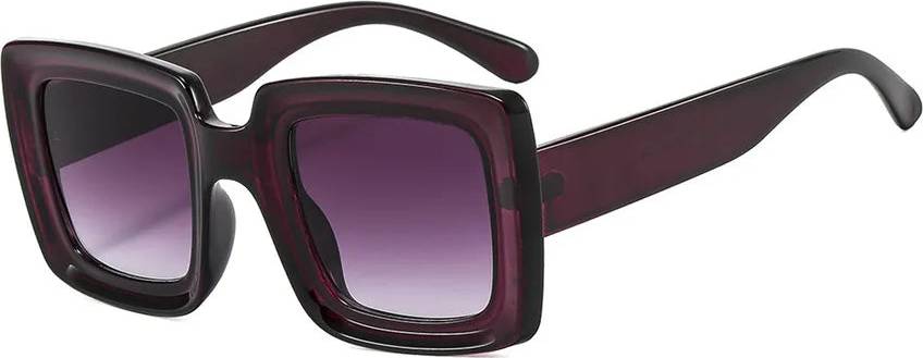 Exaggerated Solid Color PC Square Full Frame Sunglasses - Purple Frame Gradient Purple Lens