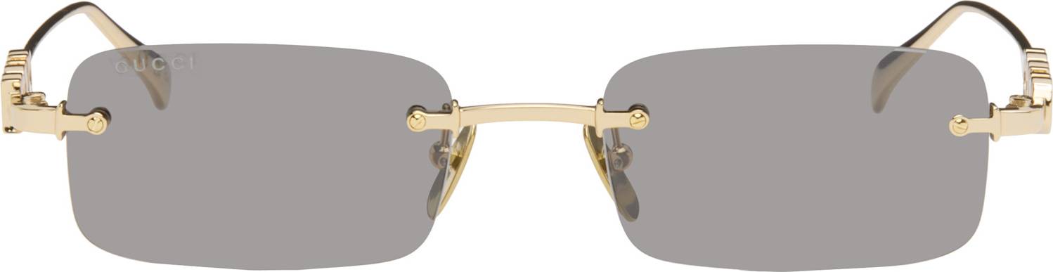 Gucci Gold Rectangular Frame Sunglasses - Gold