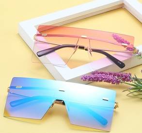 Colorful Rimless Oversized Square Frame Sunglasses