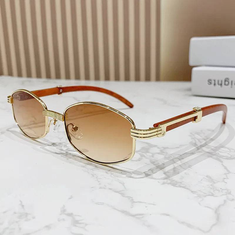 Simple Style Geometric Ac Polygon Full Frame Sunglasses - Gold Double Tea