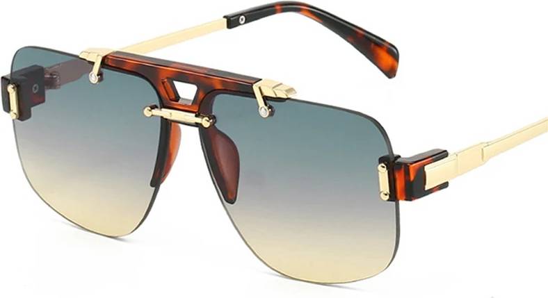 Square Rimless Sunglasses Clear Ocean Gradient Lens Shades UV400 Retro Rivets