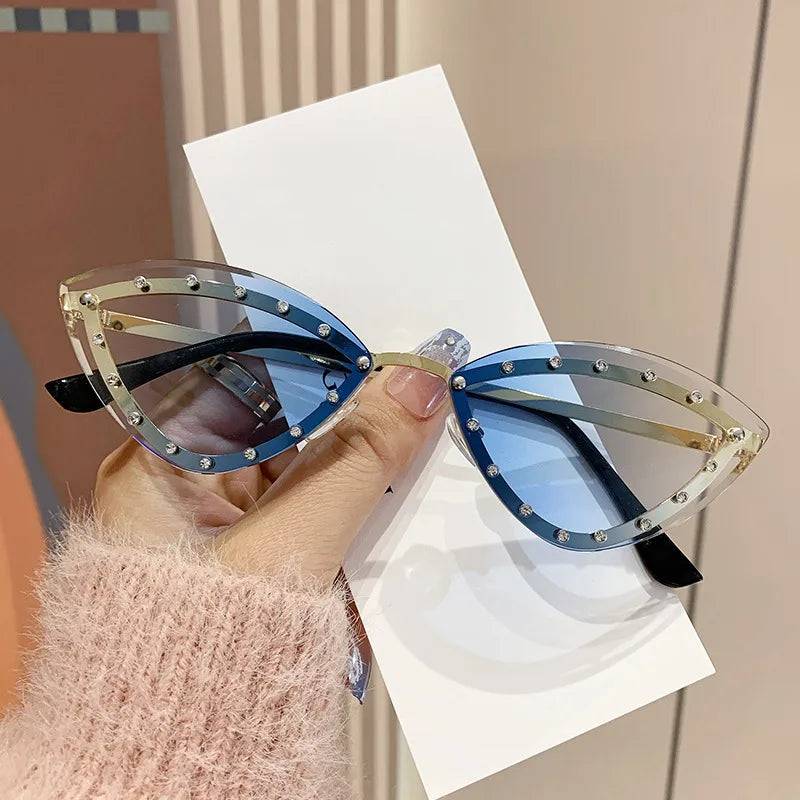 Punk Classic Style Gradient Color Cat Eye Full Frame Sunglasses - Gradient Blue