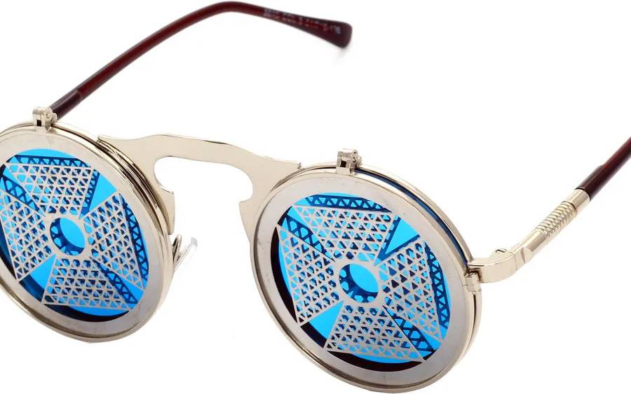 Punk Geometric Color Block Ac Round Full Frame Sunglasses - Silver Frame Windmill