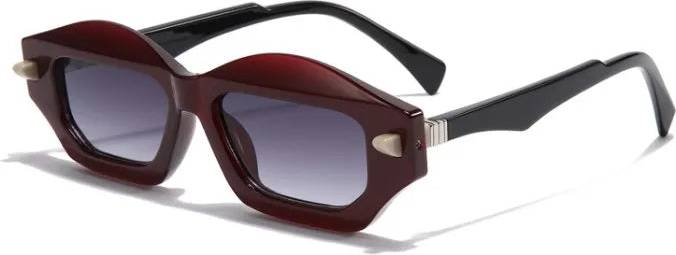 Retro Color Block PC Polygon Full Frame Sunglasses - Red Frame Gradient Gray Lens