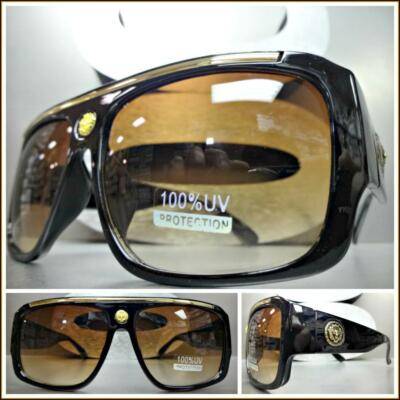 Classic Retro Hip Hop Rapper Style Sun Glasses - Black Gold Frame
