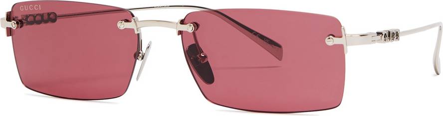 Gucci Rimless Rectangle Frame Sunglasses - Red