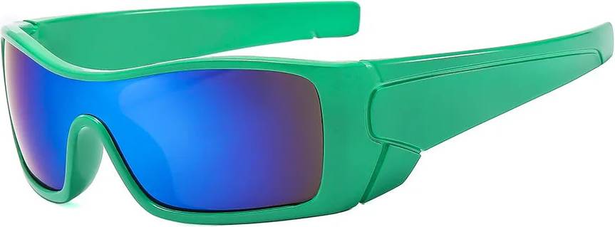 Simple Style Gradient Color PC Square Full Frame Sunglasses - Green Frame Blue Water Silver Strip