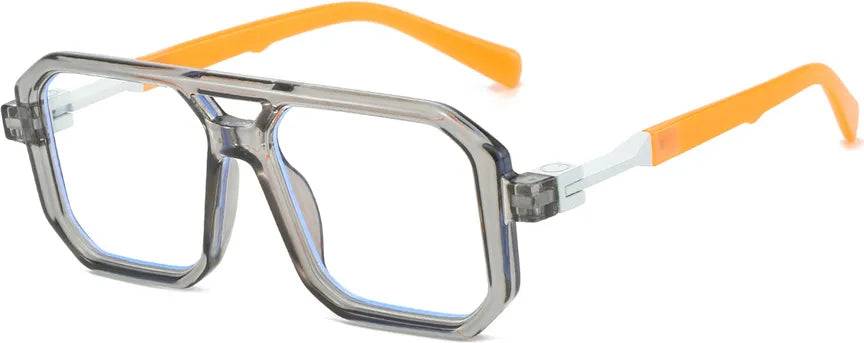 Retro Color Block PC Square Full Frame Sunglasses - Gray Frame Transparent