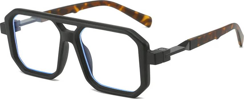 Retro Color Block PC Square Full Frame Sunglasses - Matte Black Frame Transparent
