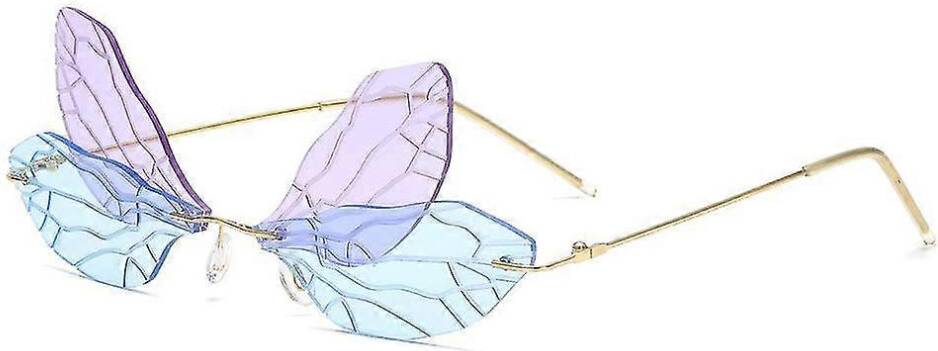 Butterfly Rimless Metal Frame Sunglasses - Purple
