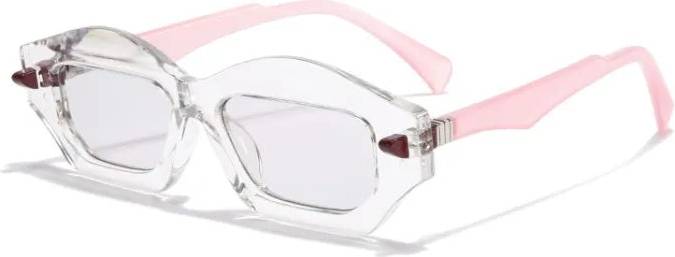 Retro Color Block PC Polygon Full Frame Sunglasses - Transparent Frame Gray Lens