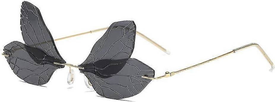 Butterfly Rimless Metal Frame Sunglasses - Black