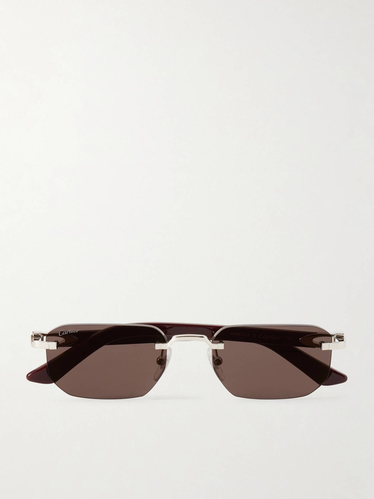 Cartier Signature C Rimless Rectangular Frame Silver Tone Acetate Sunglasses