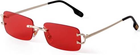 Vintage Rimless Retro Rectangle Sunglasses - Gold/Red