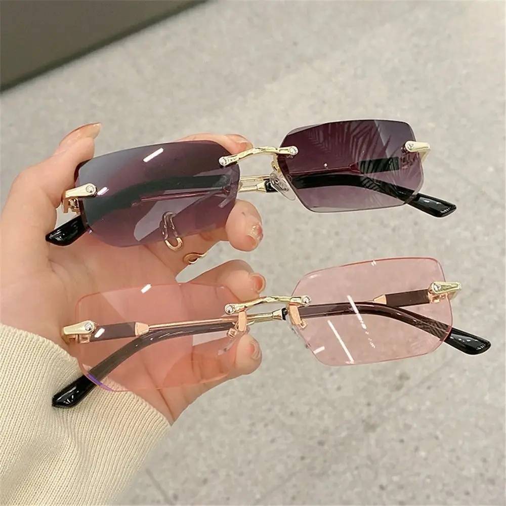 Retro Rimless Frameless Rectangle Sunglasses UV400