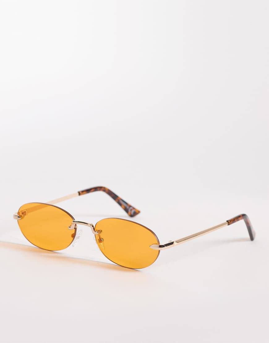 ASOS DESIGN Rimless Sunglasses Gold Metal Frame Amber Lens