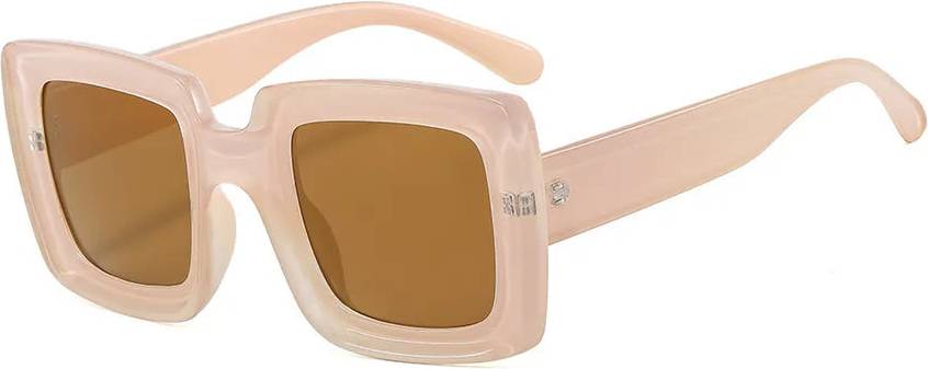 Solid Color PC Square Full Frame Sunglasses - Beige Frame Tea Lens