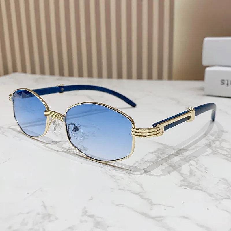 Simple Style Geometric Ac Polygon Full Frame Sunglasses - Gold Frame Double Blue