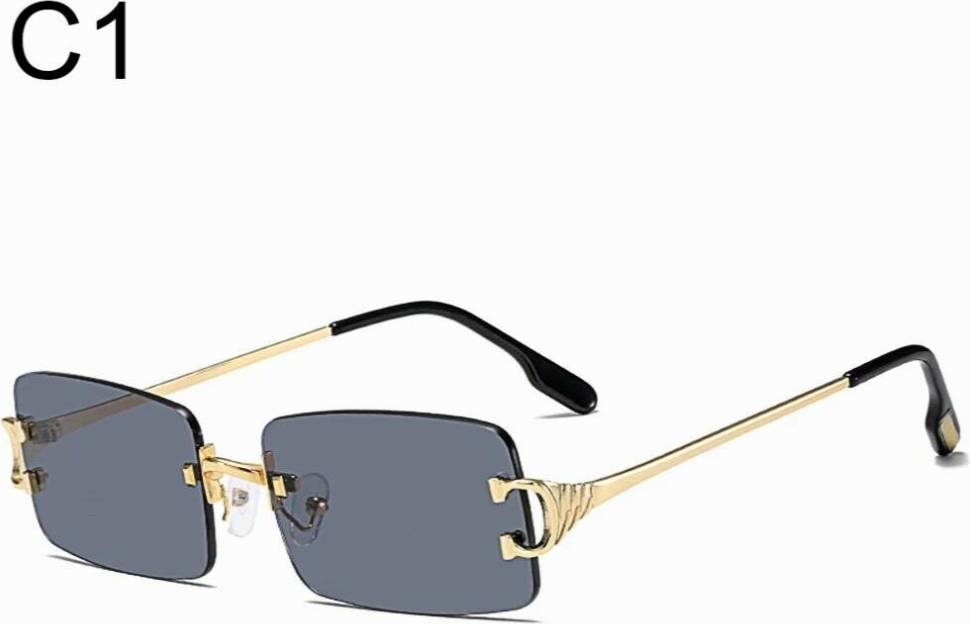 Retro Rectangular Sunglasses Frameless Transparent Square Rimless Eyewear