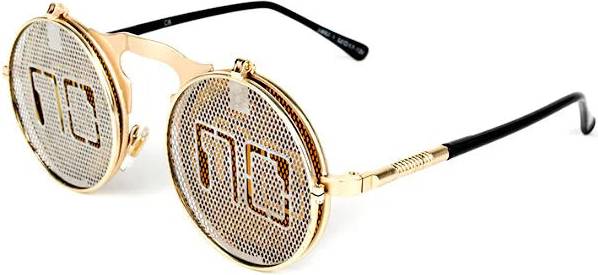 Punk Geometric Color Block Ac Round Full Frame Sunglasses - Gold Frame Letter