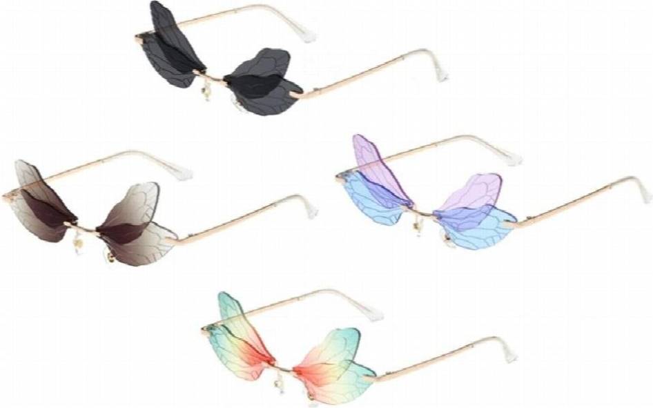 Fairy Wing Dragonfly Rimless Sunglasses Retro - Rimless